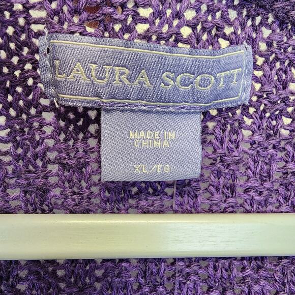 Laura Scott Cable Knit Sweater Size XL Purple V-neck Pullover Lightweight Preppy - Picture 10 of 13